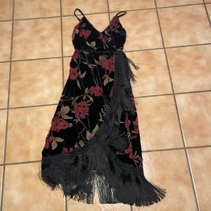 Floral Velvet Fringe Dress